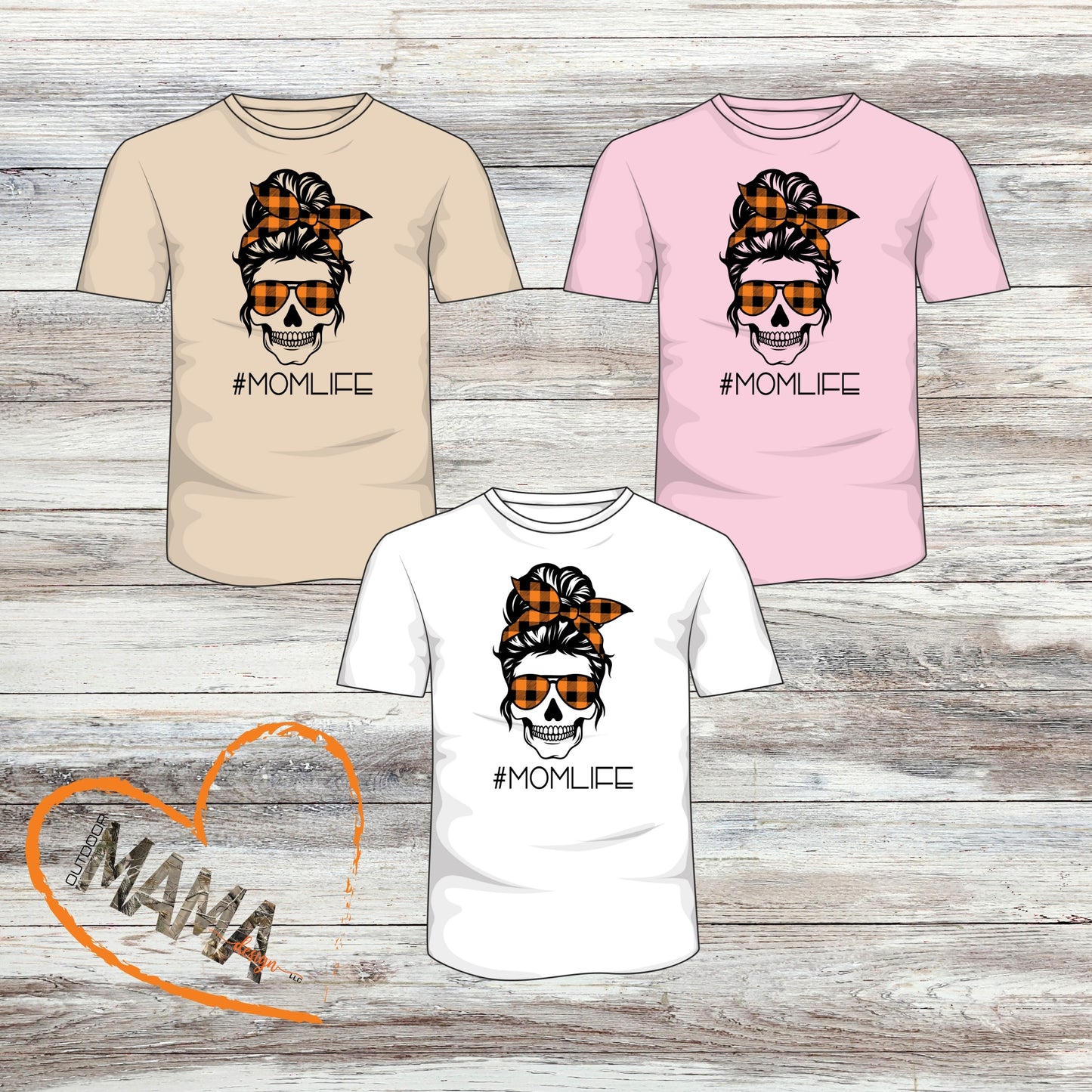 #MOMLIFE Messy Hair Skull Plaid Designs T-shirt