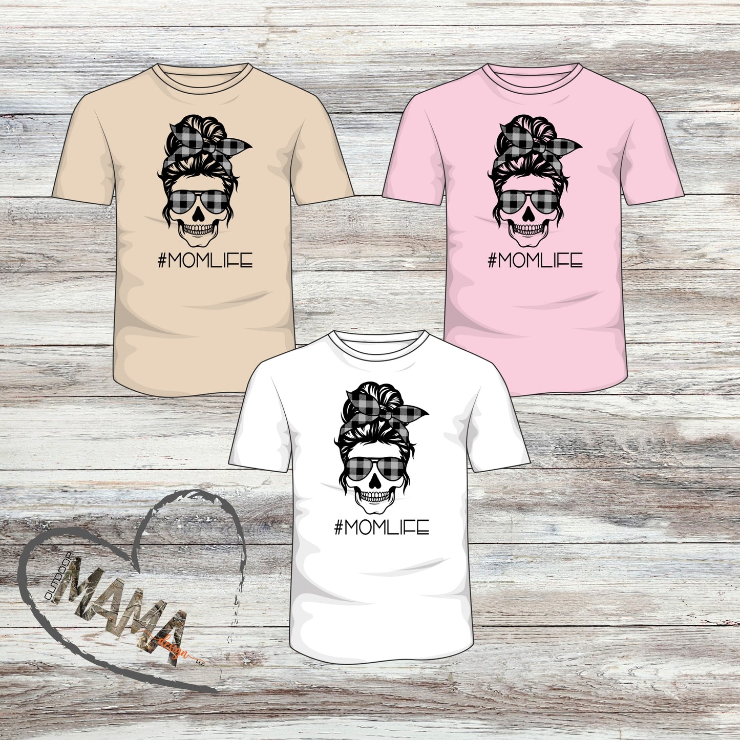 #MOMLIFE Messy Hair Skull Plaid Designs T-shirt