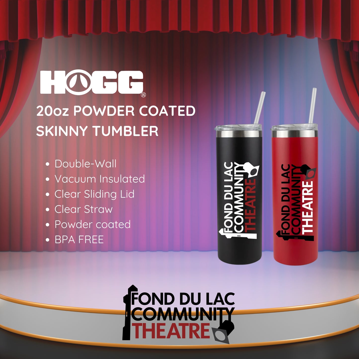 FDLCT - 20oz Powder Coated Skinny Tumbler