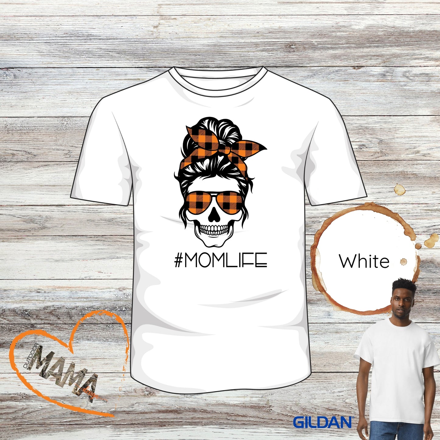 #MOMLIFE Messy Hair Skull Plaid Designs T-shirt