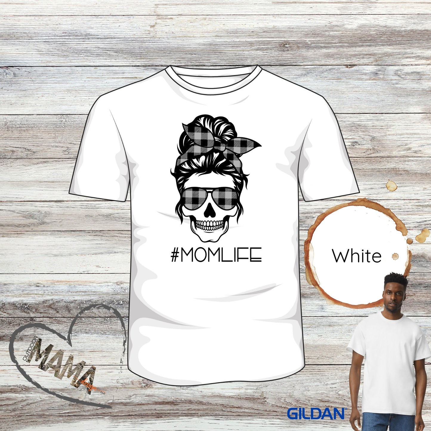 #MOMLIFE Messy Hair Skull Plaid Designs T-shirt