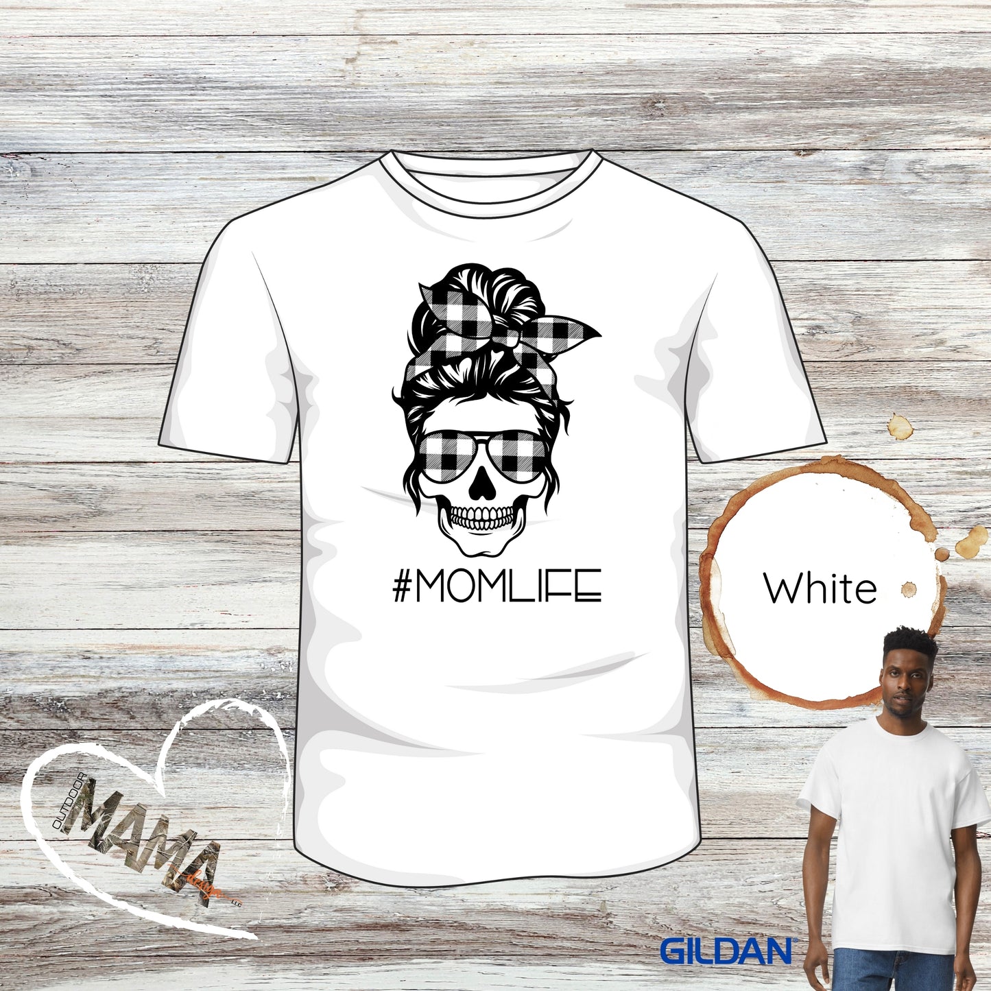 #MOMLIFE Messy Hair Skull Plaid Designs T-shirt