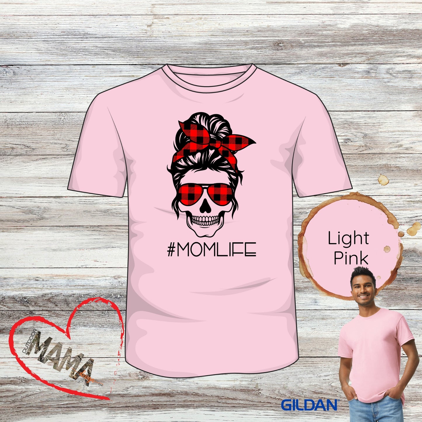 #MOMLIFE Messy Hair Skull Plaid Designs T-shirt