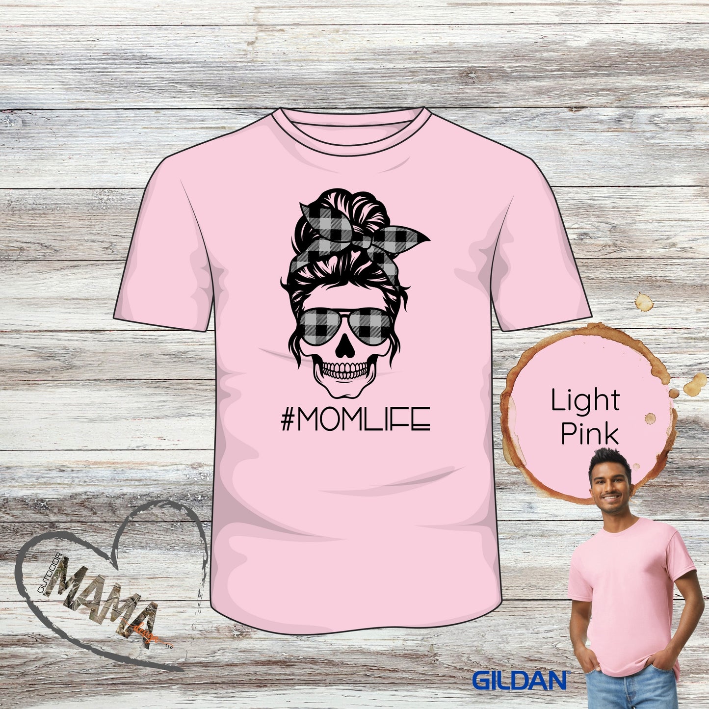 #MOMLIFE Messy Hair Skull Plaid Designs T-shirt