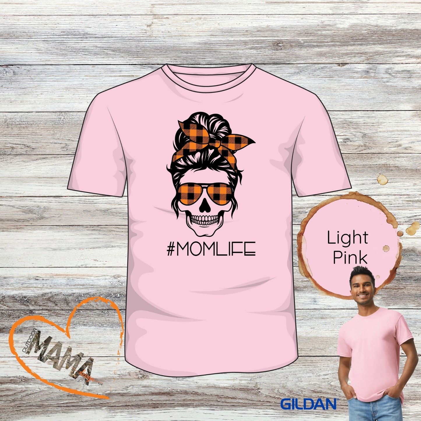 #MOMLIFE Messy Hair Skull Plaid Designs T-shirt