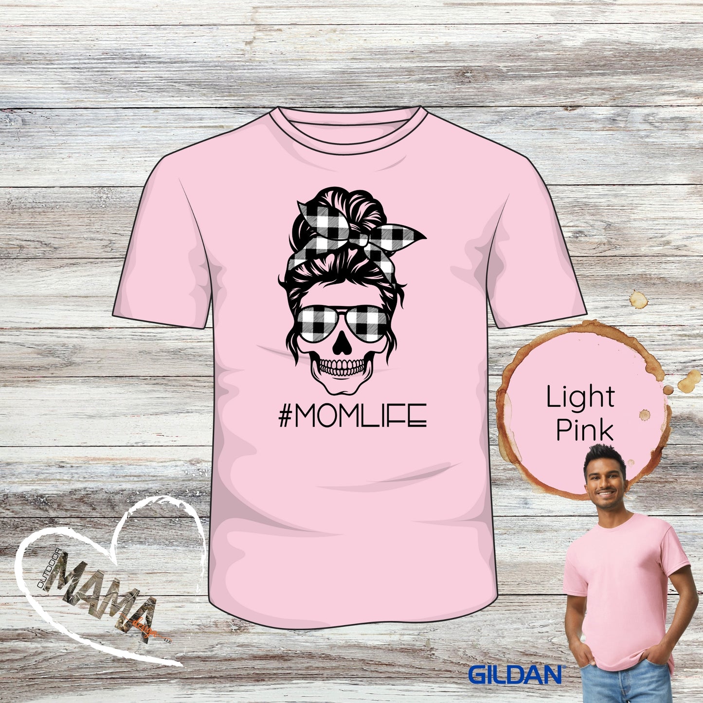 #MOMLIFE Messy Hair Skull Plaid Designs T-shirt