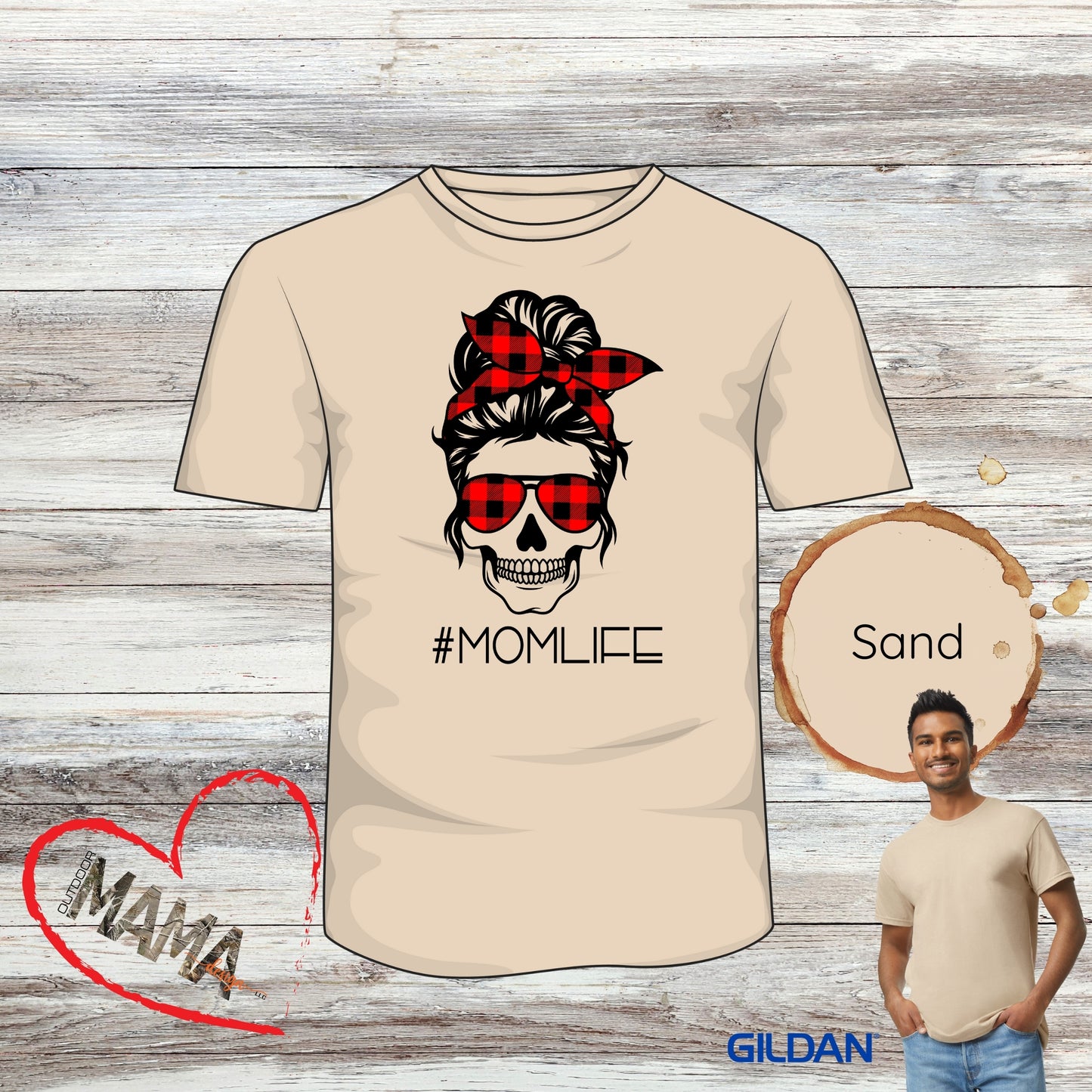 #MOMLIFE Messy Hair Skull Plaid Designs T-shirt