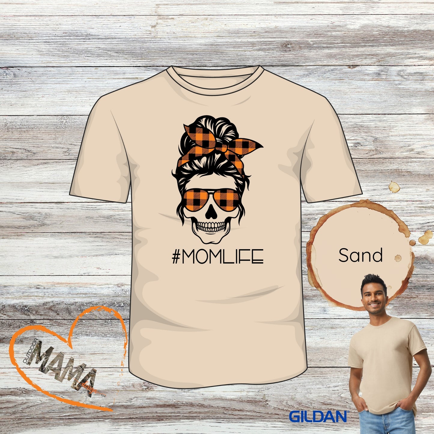 #MOMLIFE Messy Hair Skull Plaid Designs T-shirt