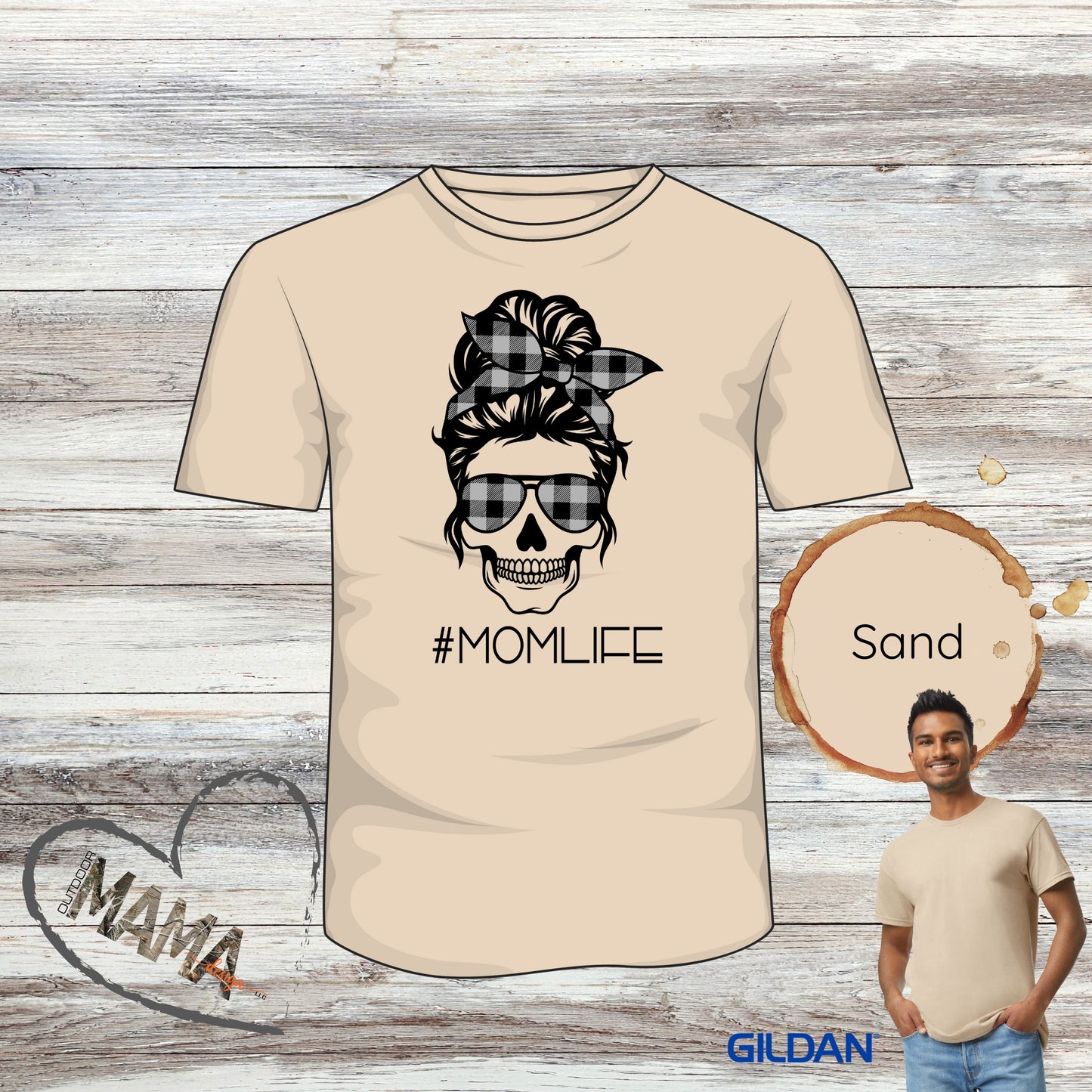 #MOMLIFE Messy Hair Skull Plaid Designs T-shirt