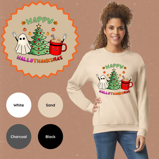 Ghost Tree Cup Hallowthanksmas Crewneck Sweatshirt