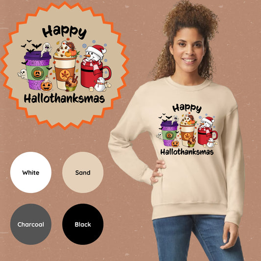 Coffee Cups Hallowthanksmas Crewneck Sweatshirt