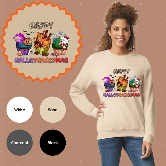 Cupcakes Hallowthanksmas Crewneck Sweatshirt