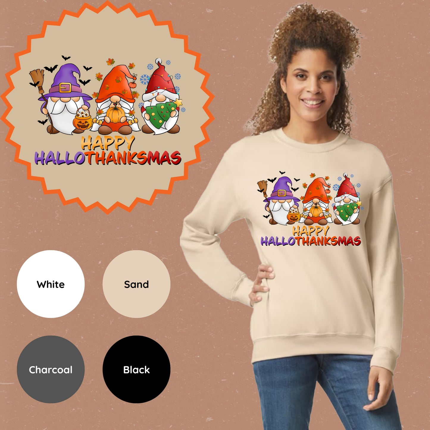 Gnomes Hallowthanksmas Crewneck Sweatshirt