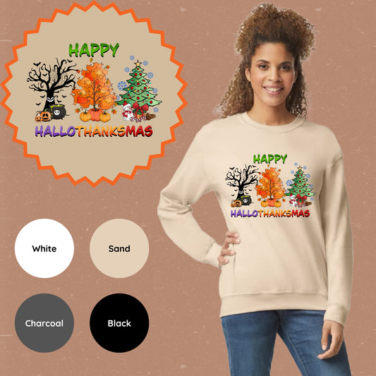 Trees Hallowthanksmas Crewneck Sweatshirt