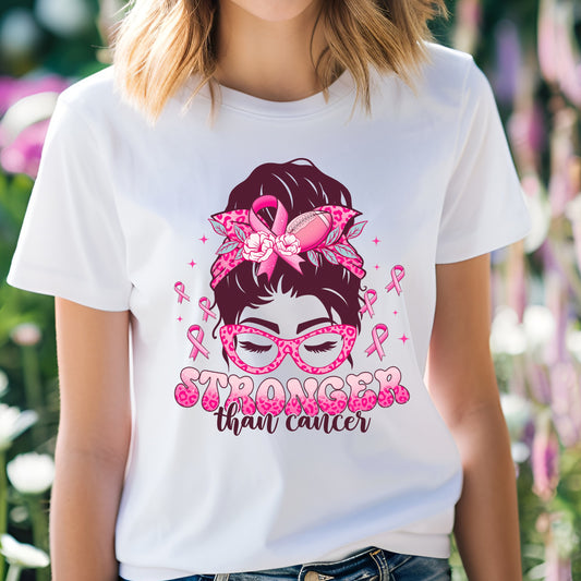 Stronger Than Cancer Messy Bun T-shirt